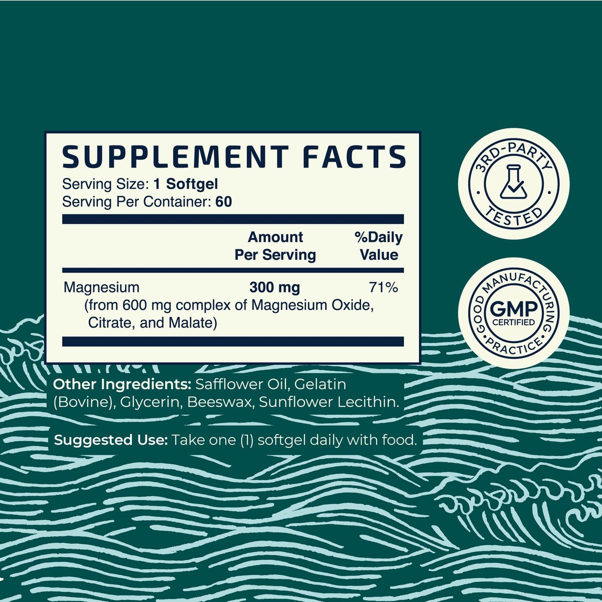Triple-Magnesium Softgels mit Citrat, Malat & Oxid | Hoch bioverfügbares Magnesiumpräparat für Verdauung, Ruhe, Wadenkrämpfe & Schlafunterstützung | 300 mg Komplex | Leicht zu schluckende Weichkapseln | 60 Stück