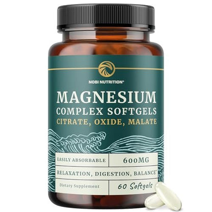 Triple-Magnesium Softgels mit Citrat, Malat & Oxid | Hoch bioverfügbares Magnesiumpräparat für Verdauung, Ruhe, Wadenkrämpfe & Schlafunterstützung | 300 mg Komplex | Leicht zu schluckende Weichkapseln | 60 Stück