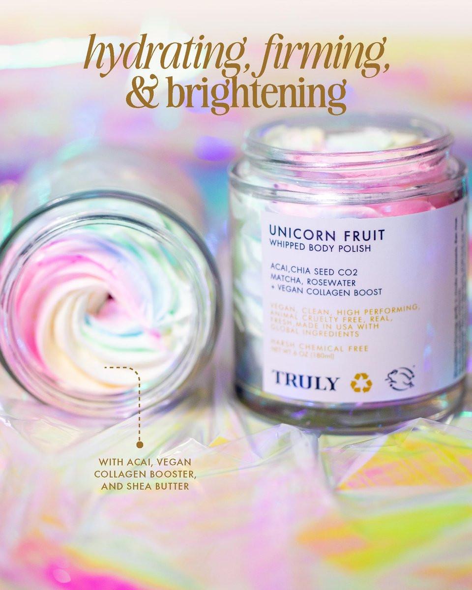Truly Beauty Unicorn Whipped Body Polish mit Chia, Acai und Rose – Shea-Butter für Frauen, Körpercreme für weichere, glattere und strahlende Haut – 59 ml