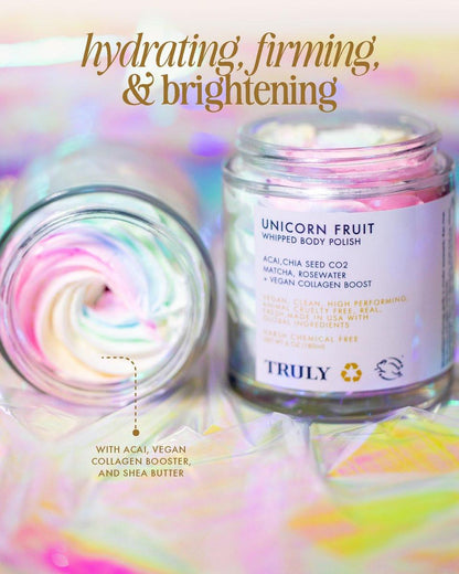 Truly Beauty Unicorn Whipped Body Polish mit Chia, Acai und Rose – Shea-Butter für Frauen, Körpercreme für weichere, glattere und strahlende Haut – 59 ml