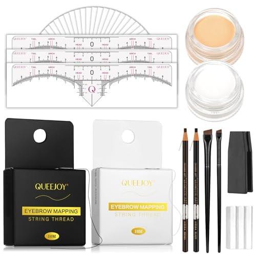 QUEEJOY Brow Mapping Kit – Komplettes Set für perfekte Augenbrauen mit Mapping-Faden, Aufklebern, Concealer und Bürsten