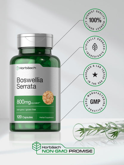 Horbäach Boswellia Serrata Extrakt Kapseln | 120 Stück | Pflanzliches Nahrungsergänzungsmittel | Non GVO, Glutenfrei