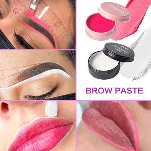 QUEEJOY Augenbrauen-Mapping-Set mit 10M x 2 Farben Brauen-Mapping-Faden, 50 Schablonen, 20g weißer und rosa Brauenpaste, 2 Pinsel, Mapping-Stift, Spitzer, Rasierer und Anleitung