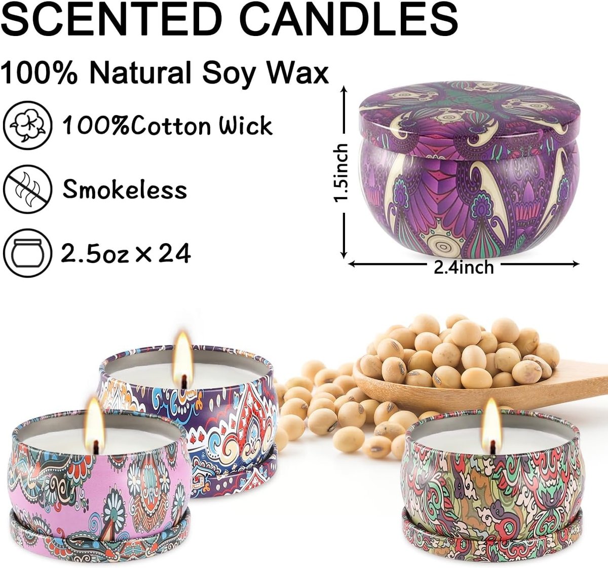 Howemon 24-teiliges Duftkerzen-Set für Zuhause – Entspannung und Stressabbau mit natürlichem Sojawachs – Geschenk für Frauen, Mama, beste Freundin, Ehefrau, Geburtstag