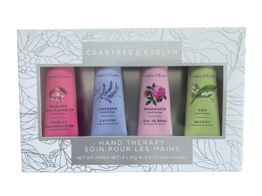 Crabtree & Evelyn Handpflege-Set 4 x 30 ml – Rosenwasser, Lavendel, Lilie, Birne & Rosa Magnolie Handcreme