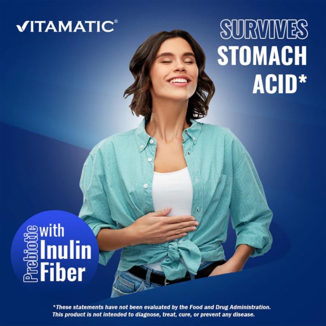 Vitamatic Lactobacillus Reuteri Complex – 22 Milliarden KBE pro Kapsel mit verzögerter Freisetzung – 60 Kapseln – Unterstützung für Verdauung und Darmgesundheit – mit präbiotischem Inulin