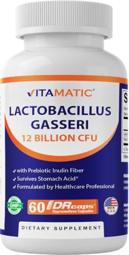 Vitamatic Lactobacillus Gasseri – 12 Milliarden KBE pro Kapsel – 60 Stück – Verdauungsunterstützung mit präbiotischem Inulin