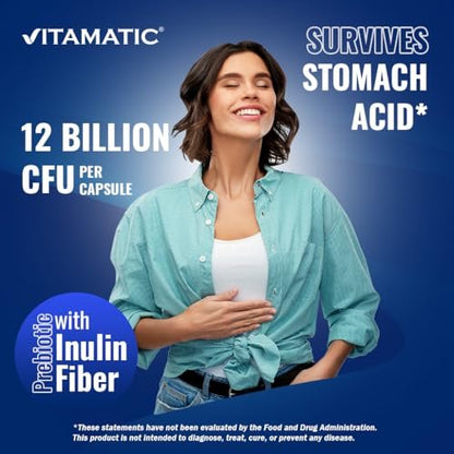 Vitamatic Lactobacillus Gasseri – 12 Milliarden KBE pro Kapsel – 60 Stück – Verdauungsunterstützung mit präbiotischem Inulin