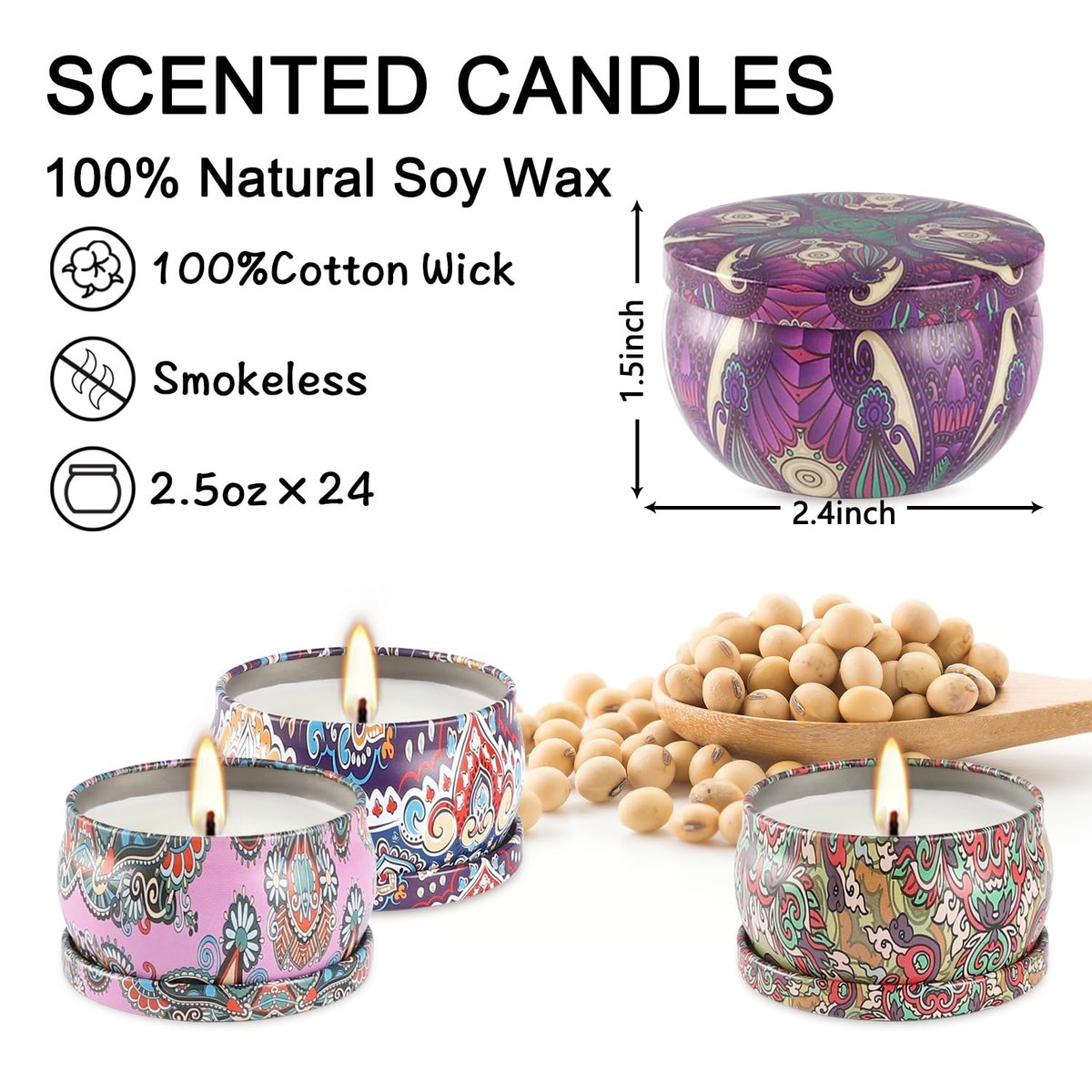 Duftkerzen Geschenkset – 24er Pack, 2,5 oz Sojawachs Aromatherapie Kerzen für Zuhause, Romantische Kerzen Geschenk für Muttertag Weihnachten Valentinstag Geburtstag