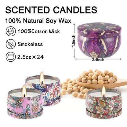 Duftkerzen Geschenkset – 24er Pack, 2,5 oz Sojawachs Aromatherapie Kerzen für Zuhause, Romantische Kerzen Geschenk für Muttertag Weihnachten Valentinstag Geburtstag