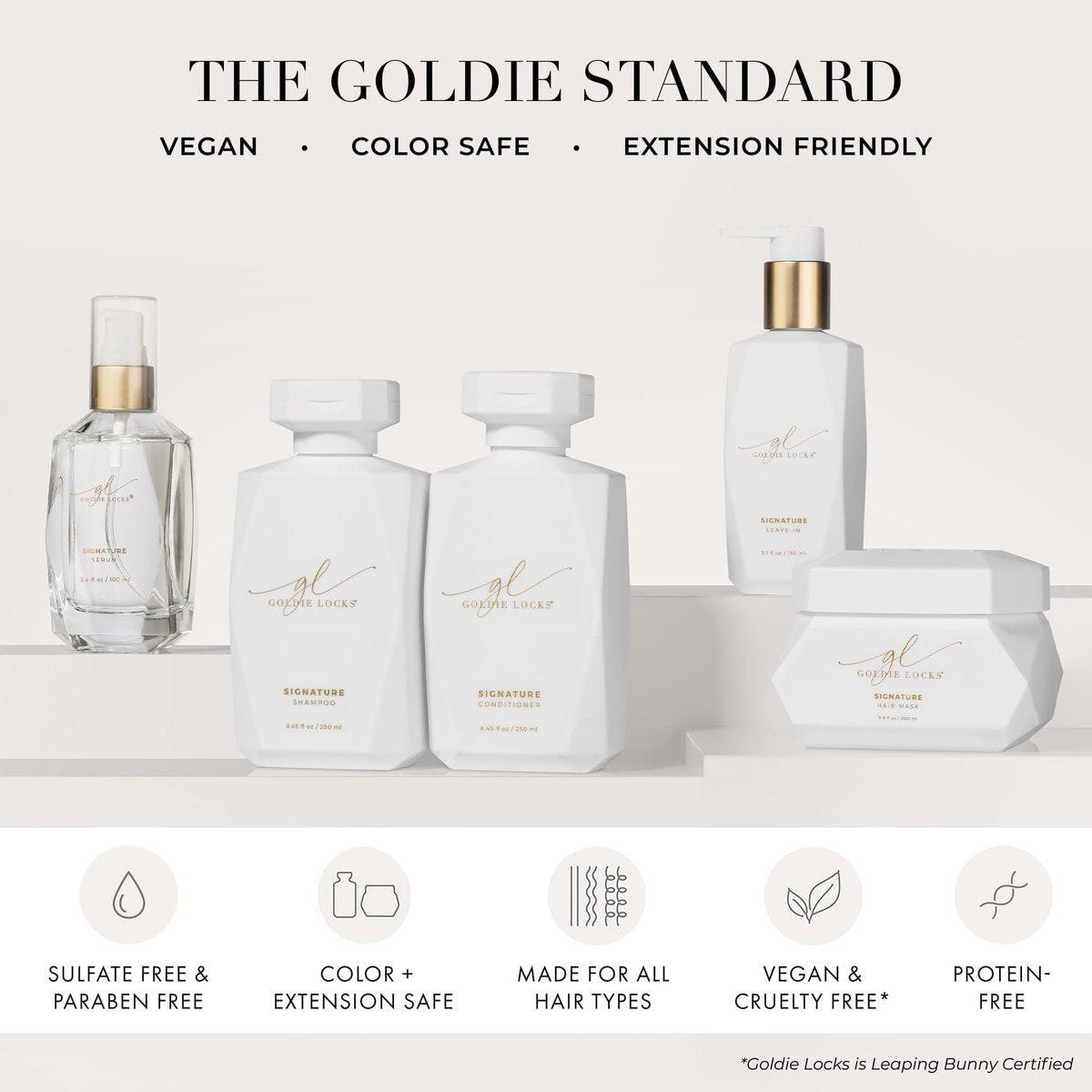 Goldie Locks Blow Dry Spray – 450°F Hitzeschutz & Frizz-Kontrolle – Feuchtigkeitsspendender Föhnspray mit Style Memory – Sicher für Extensions & coloriertes Haar – Protein-frei – 118 ml