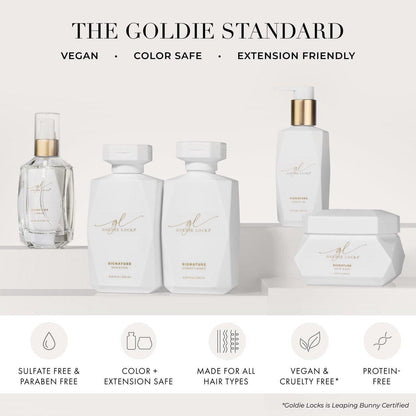 Goldie Locks Blow Dry Spray – 450°F Hitzeschutz & Frizz-Kontrolle – Feuchtigkeitsspendender Föhnspray mit Style Memory – Sicher für Extensions & coloriertes Haar – Protein-frei – 118 ml