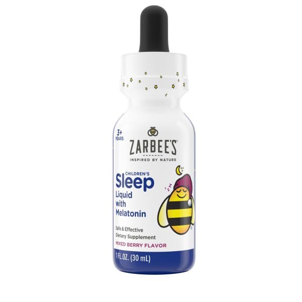 Zarbee's Kids Schlafmittel Flüssig mit 1 mg Melatonin; Arzneimittelfrei & Wirksam; Natürlicher Beerengeschmack für Kinder ab 3 Jahren; 1 Fl Oz Flaschen, Packung mit 2