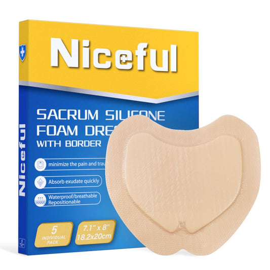 Niceful Sakrales Silikon-Schaumstoff-Wundverband, Kreuzbein-Druckgeschwür-Pflaster für große Wunden 18x20 cm (5 Stück)