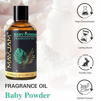 MAYJAM 100ml/3,38 Fl. Oz. Babypuder Duftöl mit Glaspipette – Ätherisches Öl für Diffuser, langanhaltendes Duftöl für Seifen- und Kerzenherstellung