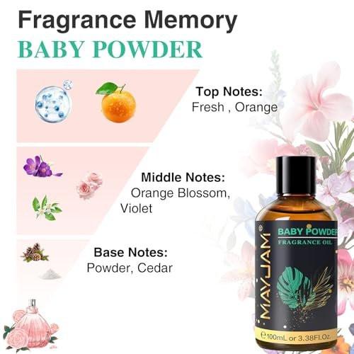 MAYJAM 100ml/3,38 Fl. Oz. Babypuder Duftöl mit Glaspipette – Ätherisches Öl für Diffuser, langanhaltendes Duftöl für Seifen- und Kerzenherstellung