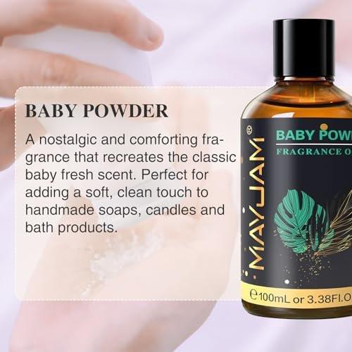 MAYJAM 100ml/3,38 Fl. Oz. Babypuder Duftöl mit Glaspipette – Ätherisches Öl für Diffuser, langanhaltendes Duftöl für Seifen- und Kerzenherstellung