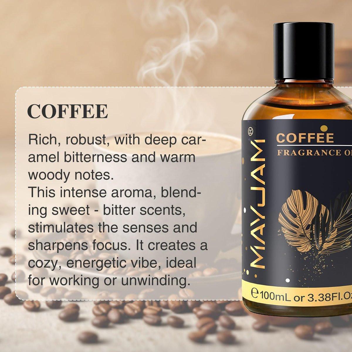 MAYJAM Kaffeeduftöl 100 ml / 3,38 Fl. Oz. mit Glaspipette – Langanhaltendes Duftöl für Diffuser, Seifen- und Kerzenherstellung