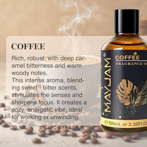 MAYJAM Kaffeeduftöl 100 ml / 3,38 Fl. Oz. mit Glaspipette – Langanhaltendes Duftöl für Diffuser, Seifen- und Kerzenherstellung