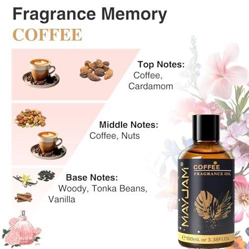 MAYJAM Kaffeeduftöl 100 ml / 3,38 Fl. Oz. mit Glaspipette – Langanhaltendes Duftöl für Diffuser, Seifen- und Kerzenherstellung