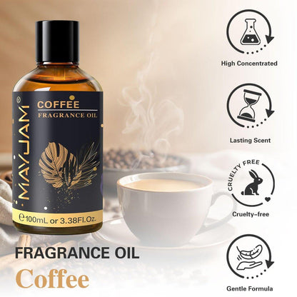 MAYJAM Kaffeeduftöl 100 ml / 3,38 Fl. Oz. mit Glaspipette – Langanhaltendes Duftöl für Diffuser, Seifen- und Kerzenherstellung
