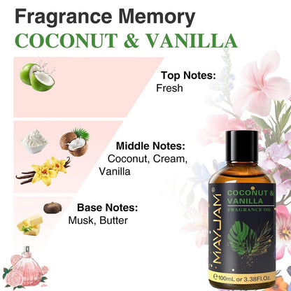 MAYJAM Kokos & Vanille Duftöl 100 ml mit Glaspipette – Lang anhaltendes Aromaöl für Diffuser, Seifen- und Kerzenherstellung