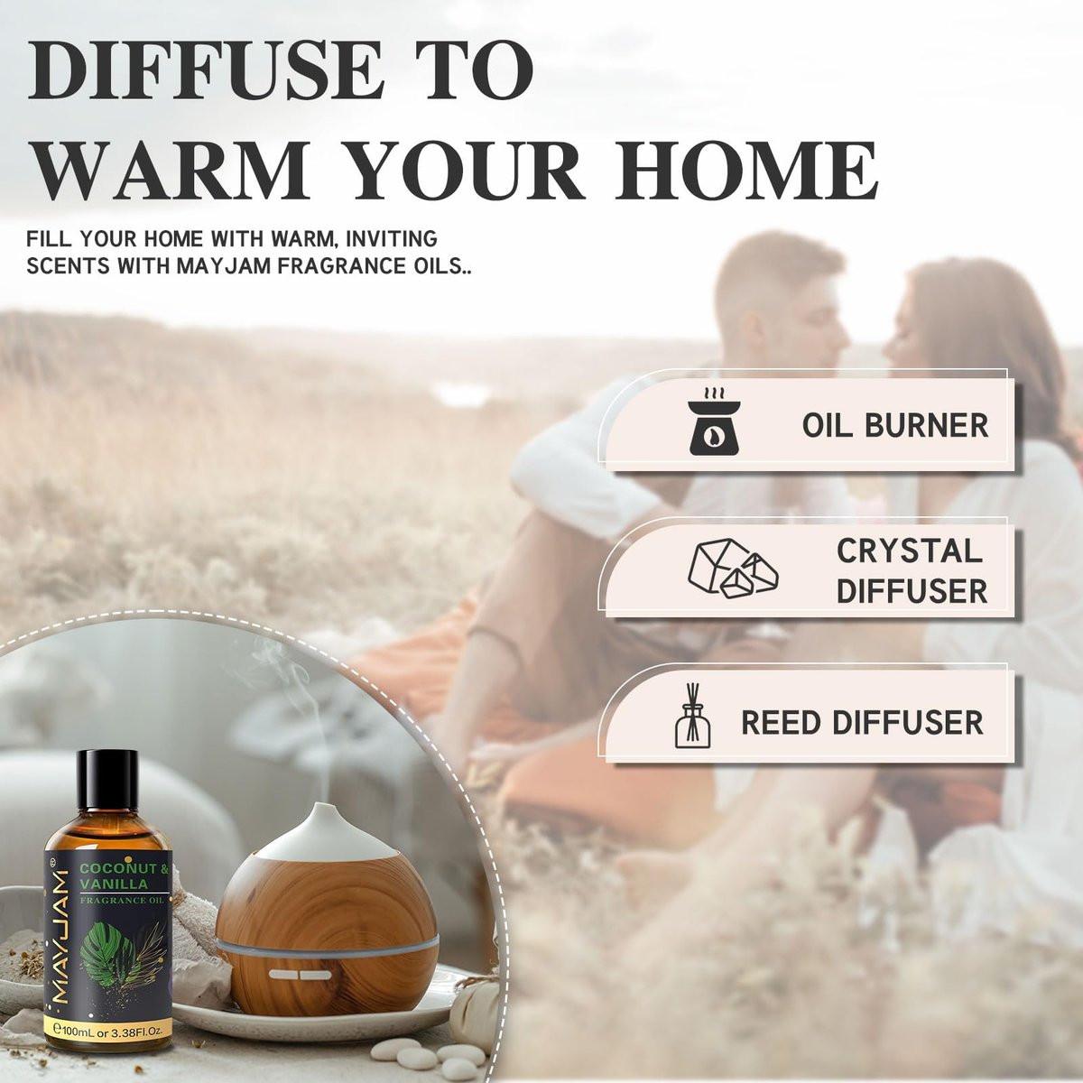 MAYJAM Kokos & Vanille Duftöl 100 ml mit Glaspipette – Lang anhaltendes Aromaöl für Diffuser, Seifen- und Kerzenherstellung
