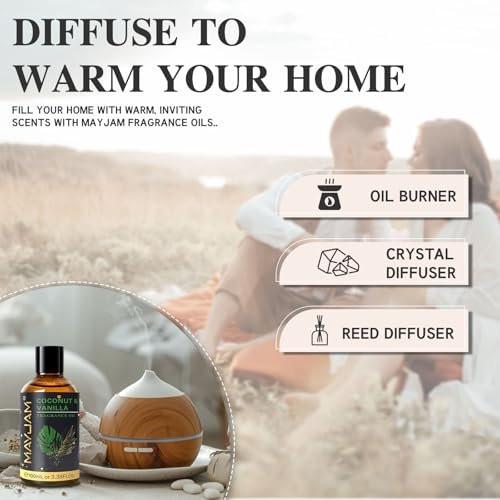 MAYJAM Kokos & Vanille Duftöl 100 ml mit Glaspipette – Lang anhaltendes Aromaöl für Diffuser, Seifen- und Kerzenherstellung