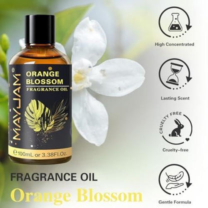 MAYJAM Orangenblüten Duftöl 100ml/3,38fl.oz mit Glaspipette, langanhaltendes Aromaöl für Diffuser, Seifen- und Kerzenherstellung