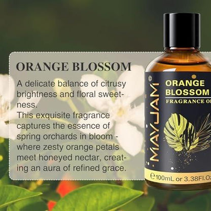 MAYJAM Orangenblüten Duftöl 100ml/3,38fl.oz mit Glaspipette, langanhaltendes Aromaöl für Diffuser, Seifen- und Kerzenherstellung