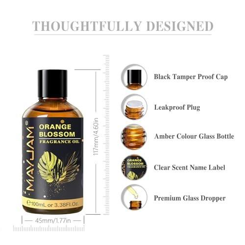 MAYJAM Orangenblüten Duftöl 100ml/3,38fl.oz mit Glaspipette, langanhaltendes Aromaöl für Diffuser, Seifen- und Kerzenherstellung