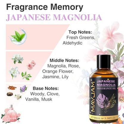 MAYJAM Japanische Magnolie Duftöl 100ml – Langanhaltender Raumduft für Diffuser, Seifen- und Kerzenherstellung