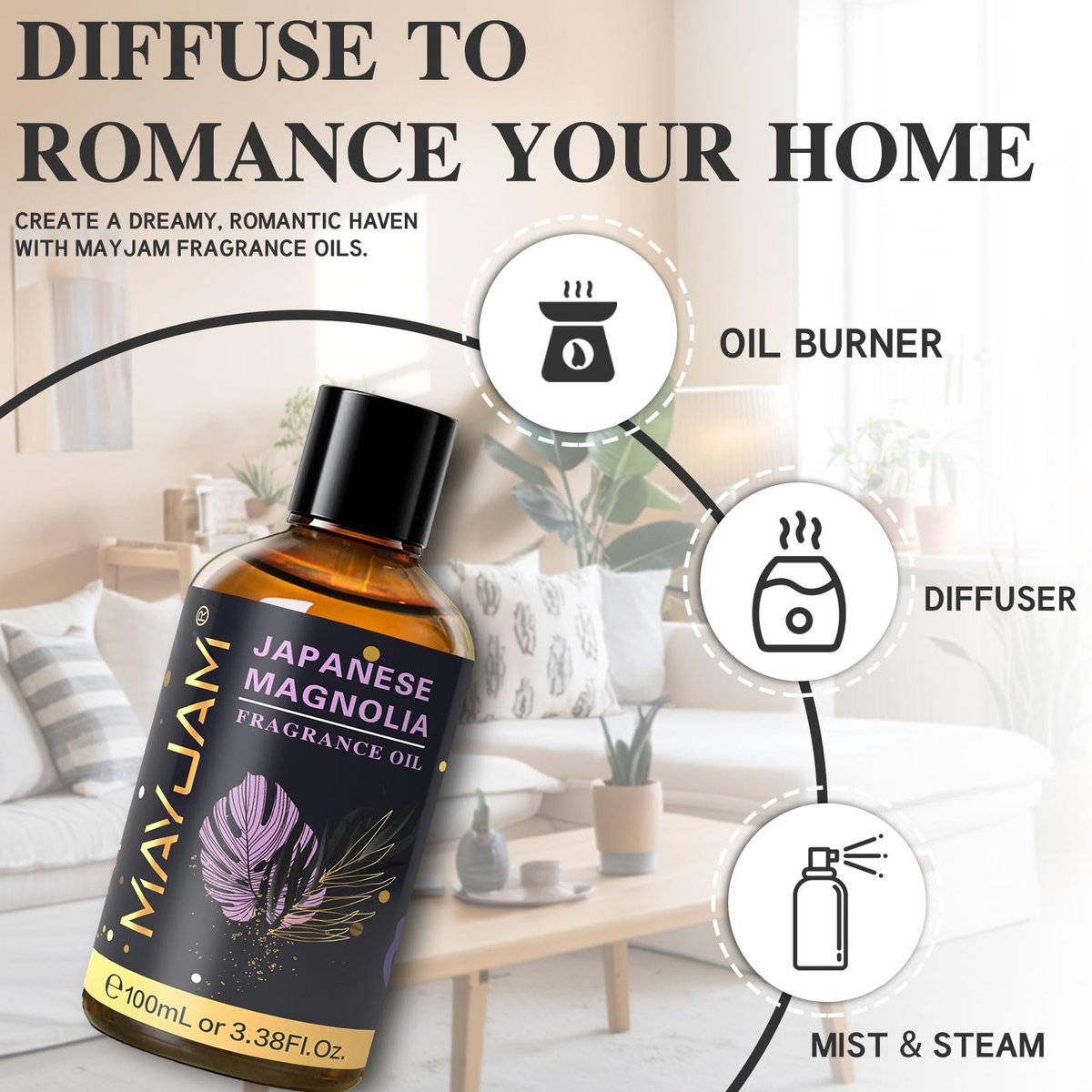 MAYJAM Japanische Magnolie Duftöl 100ml – Langanhaltender Raumduft für Diffuser, Seifen- und Kerzenherstellung