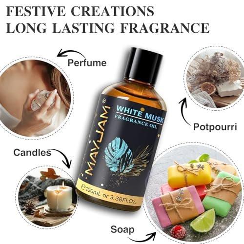 MAYJAM 100ml Weißer Moschus Duftöl mit Glaspipette - Langanhaltendes ätherisches Öl für Diffuser, Seifen- und Kerzenherstellung