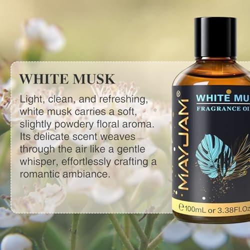 MAYJAM 100ml Weißer Moschus Duftöl mit Glaspipette - Langanhaltendes ätherisches Öl für Diffuser, Seifen- und Kerzenherstellung