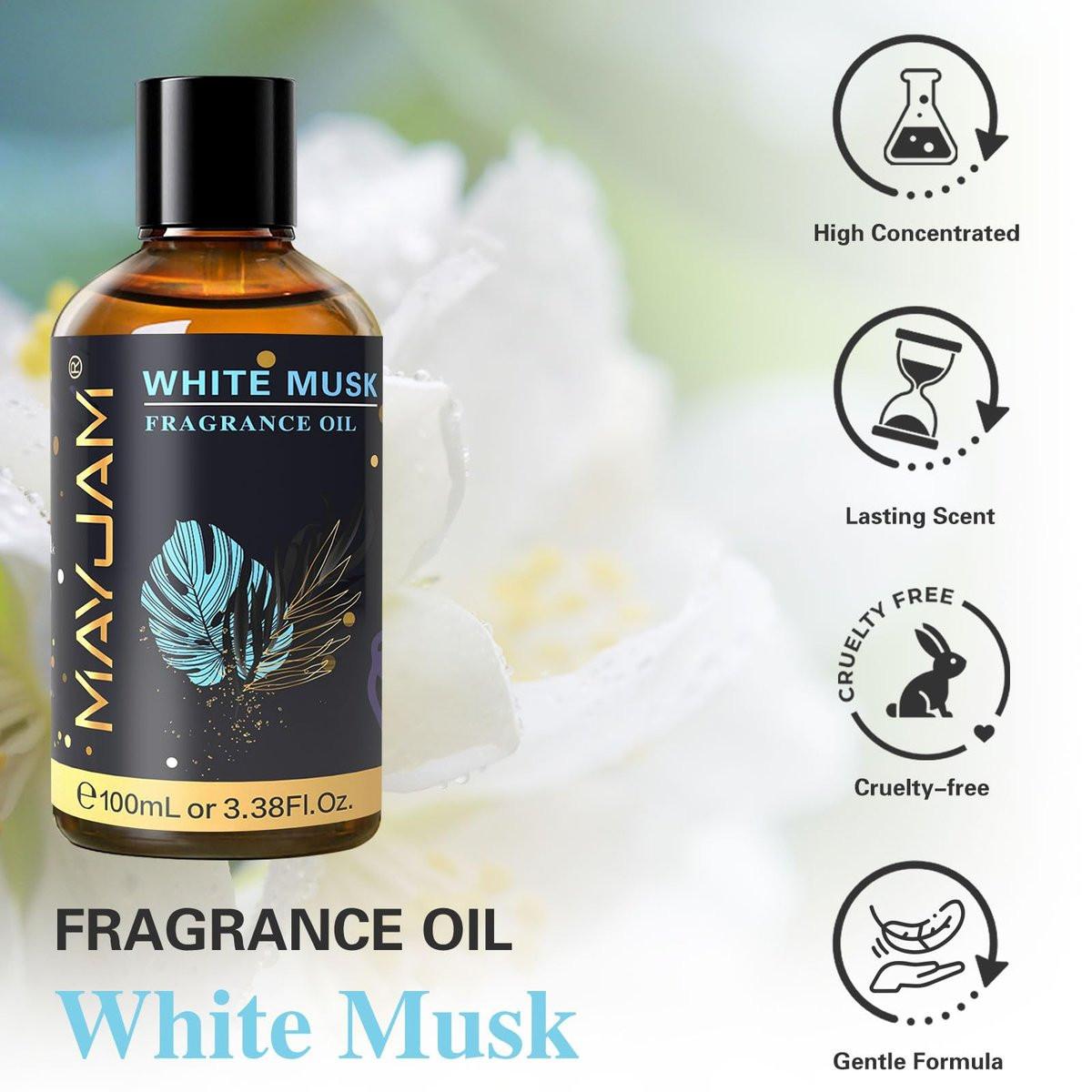 MAYJAM 100ml Weißer Moschus Duftöl mit Glaspipette - Langanhaltendes ätherisches Öl für Diffuser, Seifen- und Kerzenherstellung