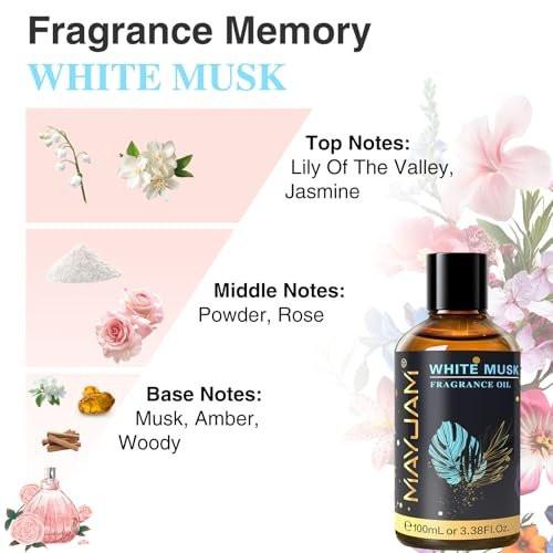MAYJAM 100ml Weißer Moschus Duftöl mit Glaspipette - Langanhaltendes ätherisches Öl für Diffuser, Seifen- und Kerzenherstellung