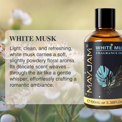 MAYJAM 100ml Weißer Moschus Duftöl mit Glaspipette - Langanhaltendes ätherisches Öl für Diffuser, Seifen- und Kerzenherstellung