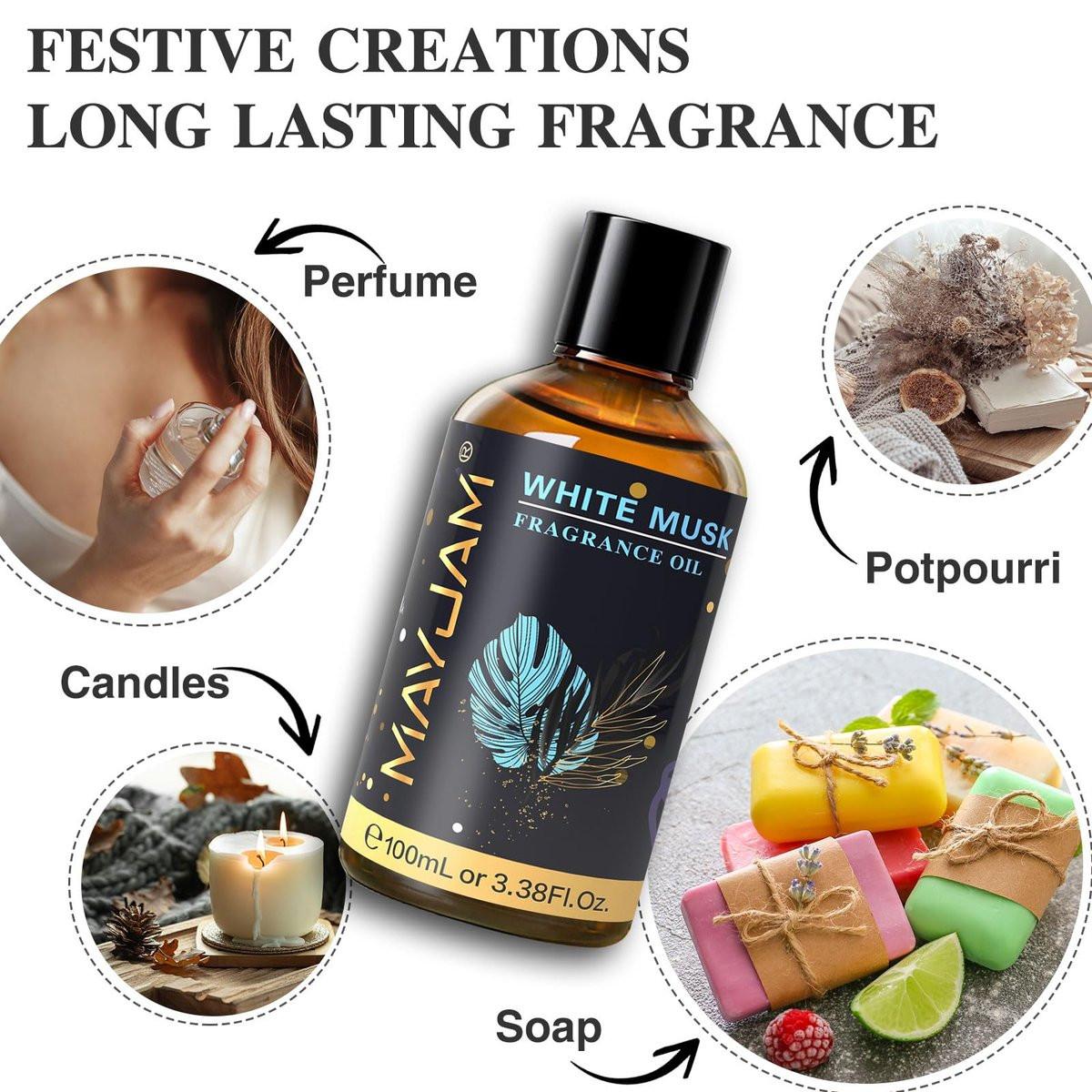 MAYJAM 100ml Weißer Moschus Duftöl mit Glaspipette - Langanhaltendes ätherisches Öl für Diffuser, Seifen- und Kerzenherstellung