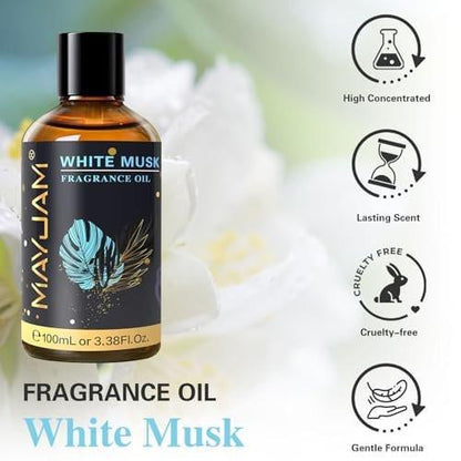 MAYJAM 100ml Weißer Moschus Duftöl mit Glaspipette - Langanhaltendes ätherisches Öl für Diffuser, Seifen- und Kerzenherstellung