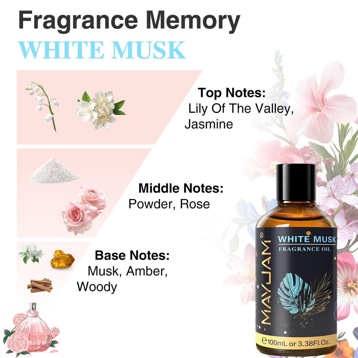 MAYJAM 100ml Weißer Moschus Duftöl mit Glaspipette - Langanhaltendes ätherisches Öl für Diffuser, Seifen- und Kerzenherstellung