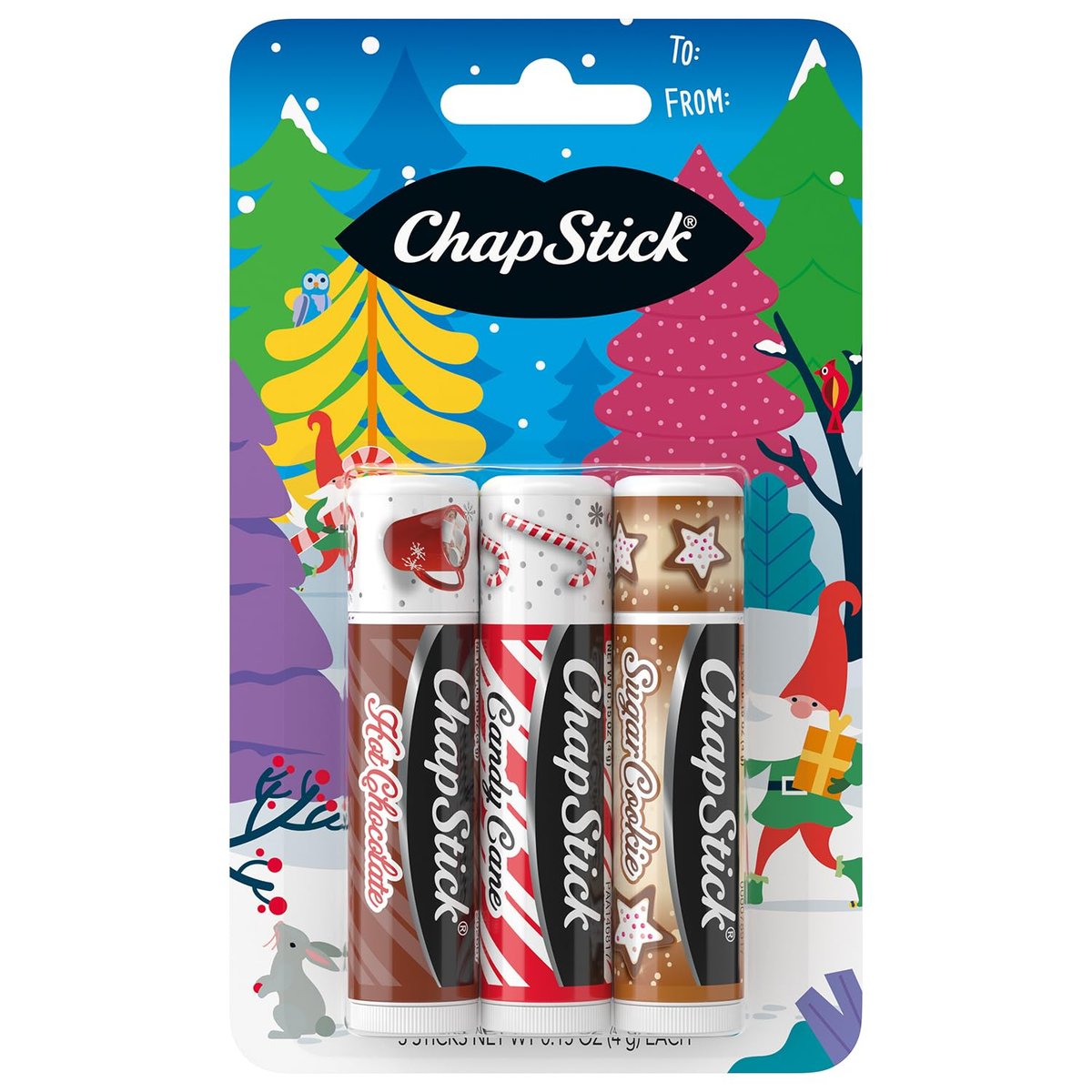 ChapStick Weihnachts-Lippenbalsam Set: Heiße Schokolade, Zuckerstange & Zuckerkeks – 3er Pack, 0,15 oz