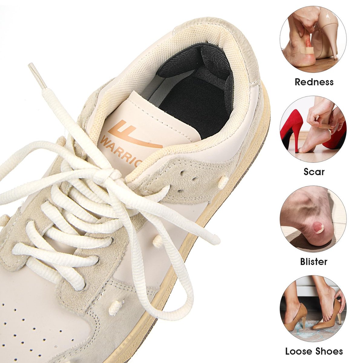 Fersenpolster für Rückseite der Ferse, 4 Stück Mesh-Klebeferseneinlagen für Stiefel, zu große Schuhe, wiederverwendbare Fersenschutz-Einlagen für Damen und Herren, Anti-Blasen-Schuhpolster (Schwarz)
