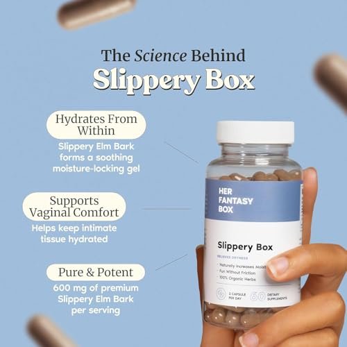 Her Fantasy Box | Slippery Box | Schnell wirkende Ulmenrinden-Kapseln für feminine Gesundheit und intime Feuchtigkeitsunterstützung – 60 vegane Kapseln