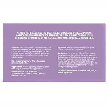 NewLife Naturals Vitamin E Vaginalzäpfchen 38 IU ESoothe – Feuchtigkeit & Hydratation – Natürliche, östrogenfreie Intimpflege – 24 Stück