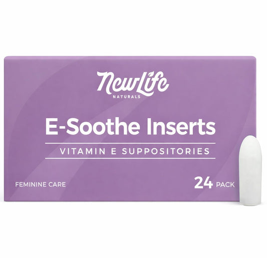 NewLife Naturals Vitamin E Vaginalzäpfchen 38 IU ESoothe – Feuchtigkeit & Hydratation – Natürliche, östrogenfreie Intimpflege – 24 Stück