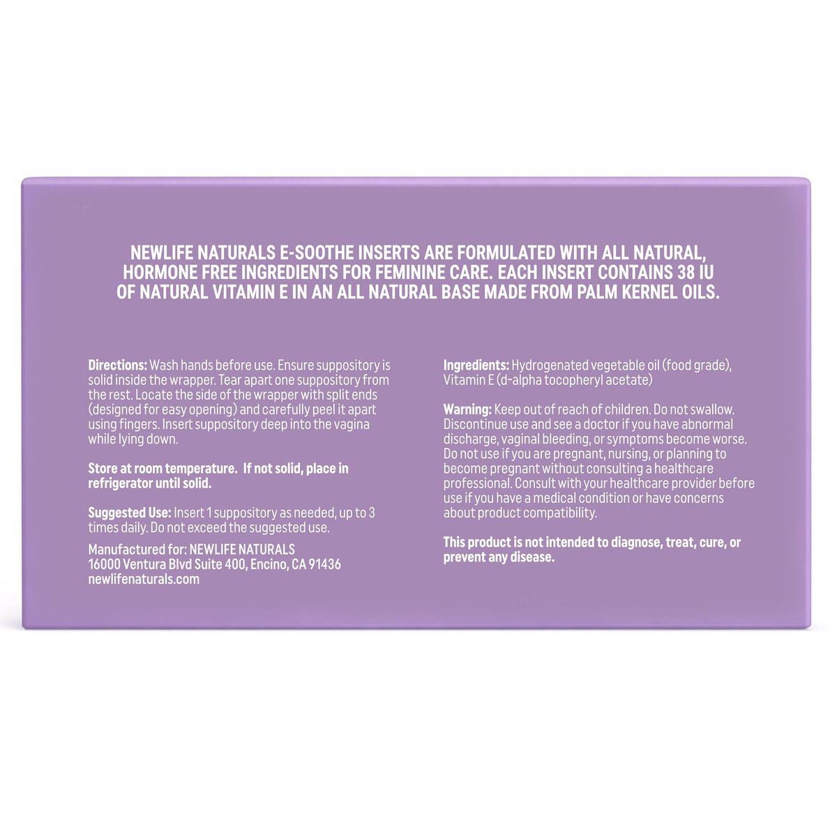 NewLife Naturals Vitamin E Vaginalzäpfchen 38 IU ESoothe – Feuchtigkeit & Hydratation – Natürliche, östrogenfreie Intimpflege – 24 Stück