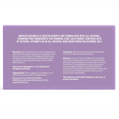 NewLife Naturals Vitamin E Vaginalzäpfchen 38 IU ESoothe – Feuchtigkeit & Hydratation – Natürliche, östrogenfreie Intimpflege – 24 Stück