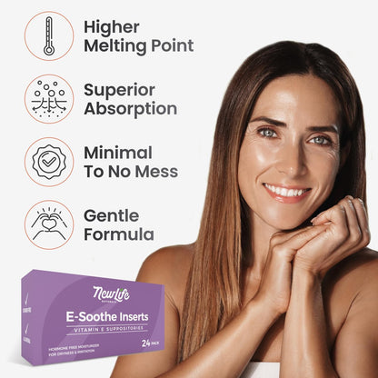 NewLife Naturals Vitamin E Vaginalzäpfchen 38 IU ESoothe – Feuchtigkeit & Hydratation – Natürliche, östrogenfreie Intimpflege – 24 Stück