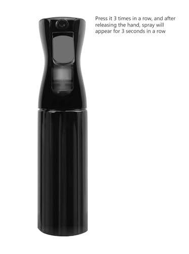 Sprühflasche für Haare (300 ml) - Feiner Nebel in 2 Sekunden - Leere Plastik-Sprühflasche für Styling, Reinigung, Pflanzenpflege & mehr - Schwarz, 3x drücken